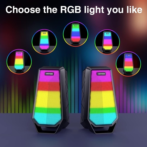 Offsir RGB Gaming Computer Speaker USB & Bluetooth Connection w/ 4 Light Modes - Picture 7 of 7